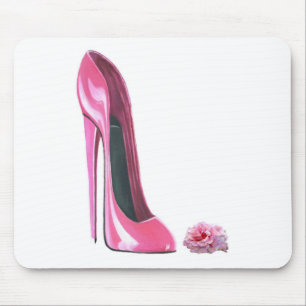 Pink Stiletto Shoe and Rose Mouse Pad