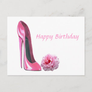 Pink Stiletto Shoe Art and Beautiful Rose Postcard