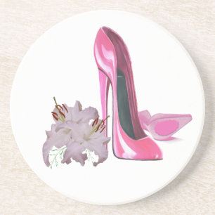 Pink stiletto shoes and lilies art Coaster Gift