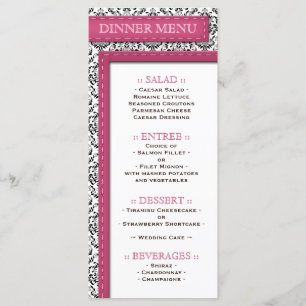 Pink Stitched Damask Wedding Reception Menu