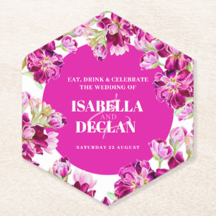 Pink stock flowers wedding paper coaster