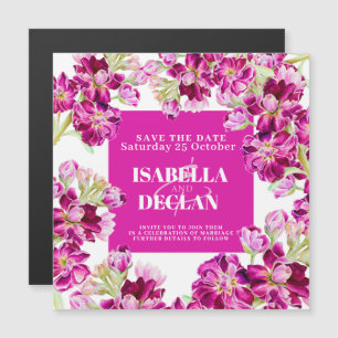 Pink stock flowers wedding save the date