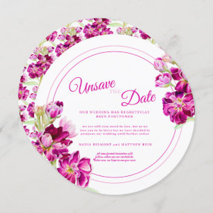 Pink stock flowers wedding unsave the date round Invitation