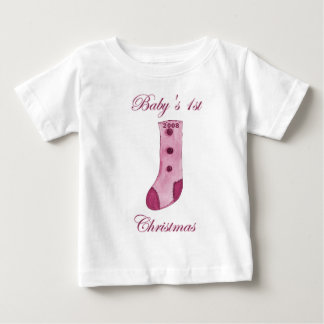 Pink Stocking Baby's 1st Christmas Baby T-Shirt