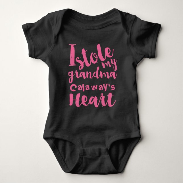 Pink Stole My Grandma's Heart Grandma's Name Baby Bodysuit (Front)