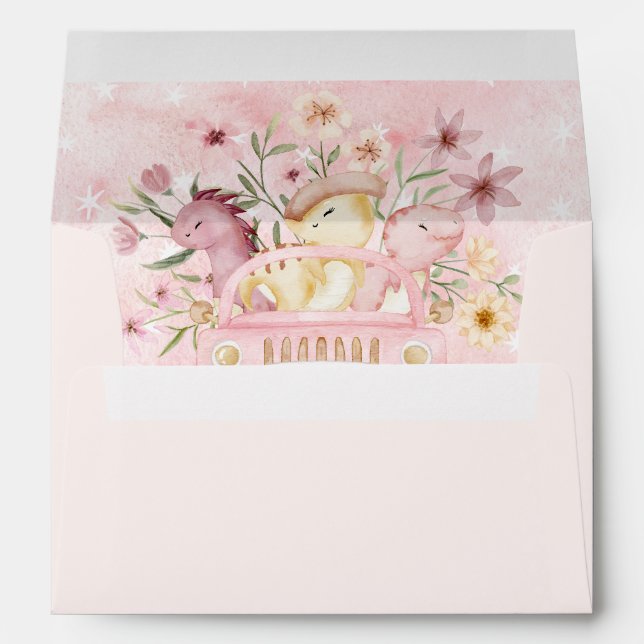 Pink Stomp and Roar Fourth Dinosaur Birthday  Envelope (Back (Bottom))