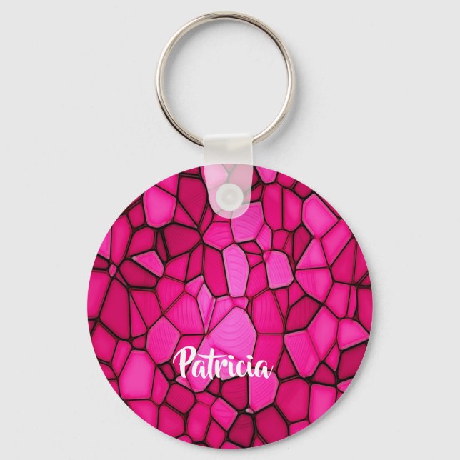 Pink stone shapes patterned key ring (Front)