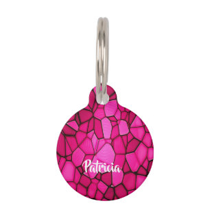 Pink stone shapes patterned pet tag