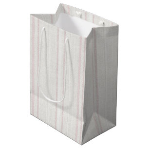 Pink Stone White Stripes Wedding Bridal Shower Medium Gift Bag