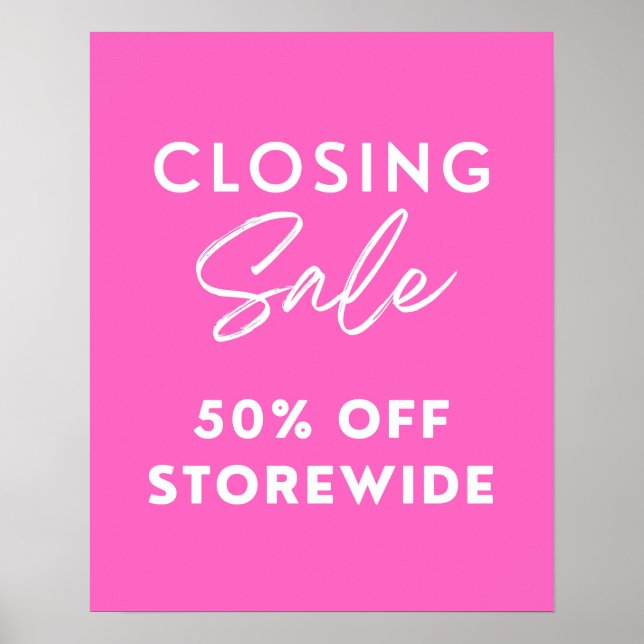 Pink Store Closing Sale Sign, 50% Off Sale Poster (Front)