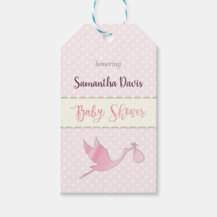 Pink Stork Baby Girl Baby Shower Gift Tags
