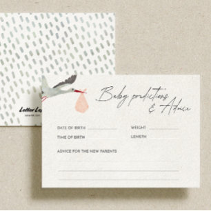 Pink Stork Baby Predictions and Advice Game Enclosure Card