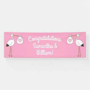 Pink Stork Baby Shower Banner