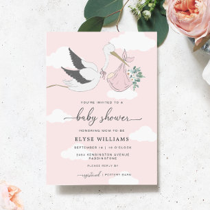 Pink Stork Baby Shower Invitation
