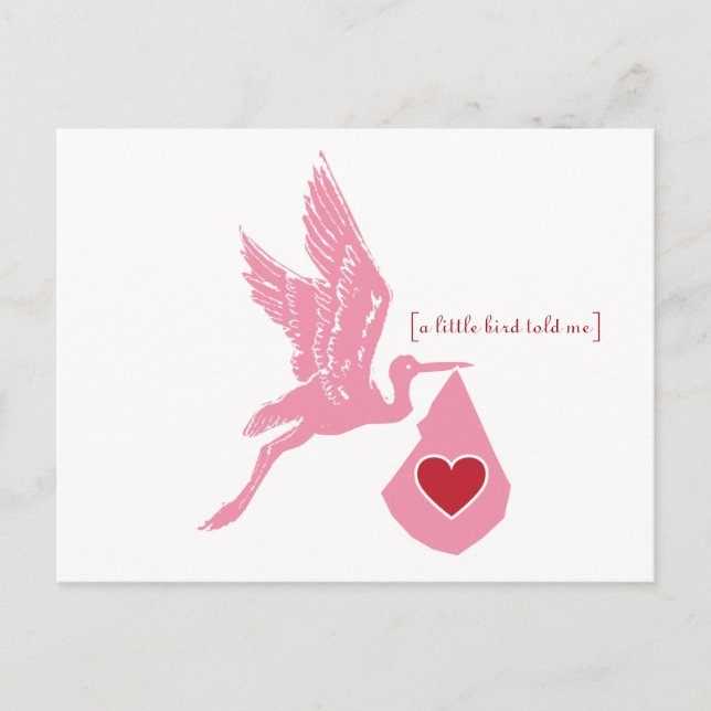 Pink Stork Baby Shower Invitation Postcard (Front)