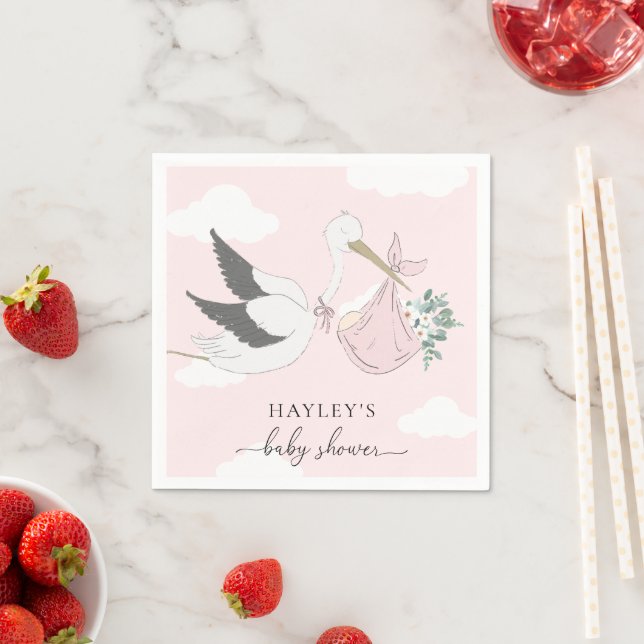 Pink Stork Baby Shower Napkin (Insitu)