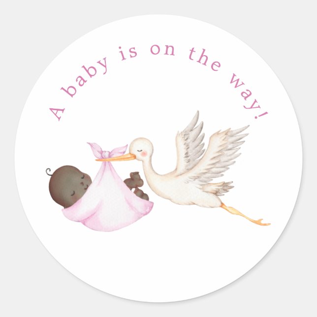 Pink Stork Baby Shower Round Sticker (Front)