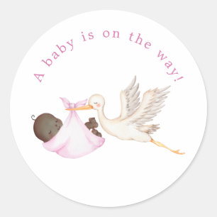 Pink Stork Baby Shower Round Sticker