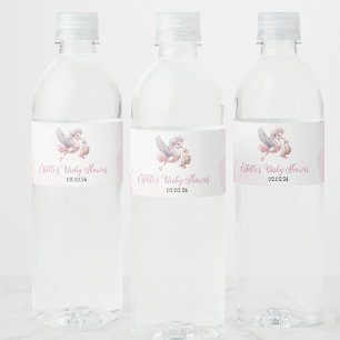 Pink Stork Cloud Baby Shower Water Bottle Label