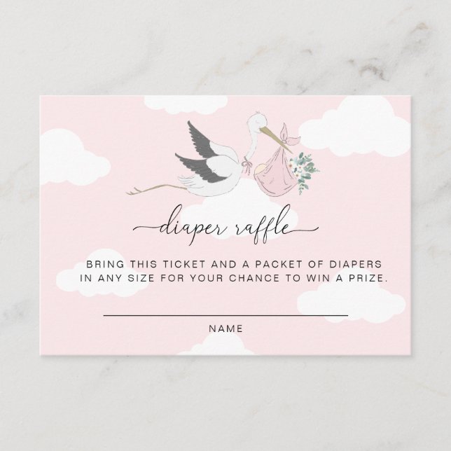 Pink Stork Diaper Raffle Ticket Insert Card (Front)
