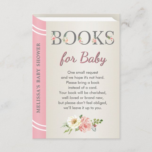 Pink Storybook Baby Shower Sprinkle Library Book Enclosure Card (Front)