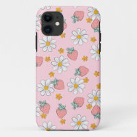 Pink Strawberries and daisies patterned 