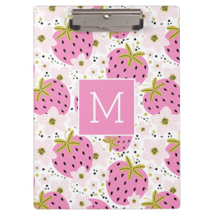 Pink Strawberries Custom Monogram Clipboard