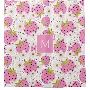 Pink Strawberries Custom Monogram Shower Curtain