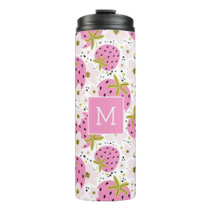 Pink Strawberries Custom Monogram Thermal Tumbler