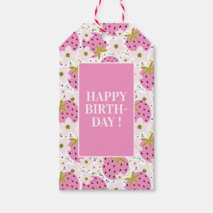 Pink Strawberries Custom Text Gift Tags