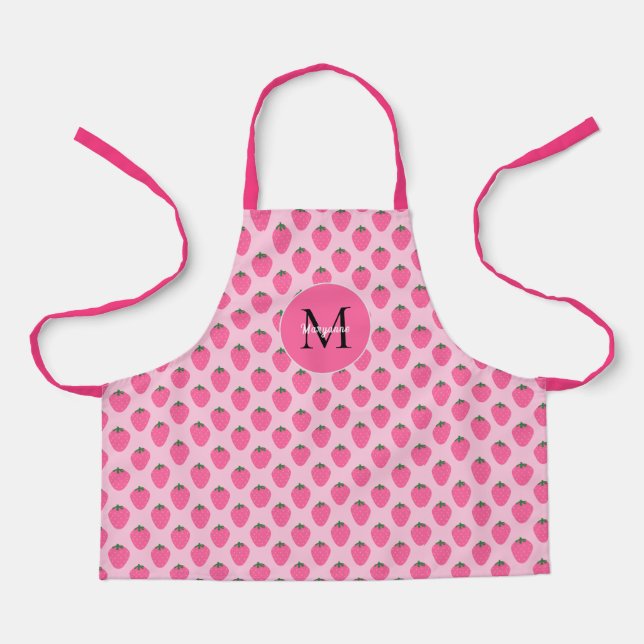 Pink Strawberries, cute customised girls  Apron (Front)