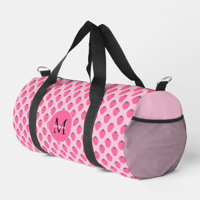 Pink Strawberries, cute customised girls  Duffle Bag (Right Corner)