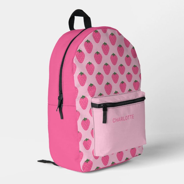 Pink Strawberries, cute customised girls  Printed Backpack (Back Corner Left)
