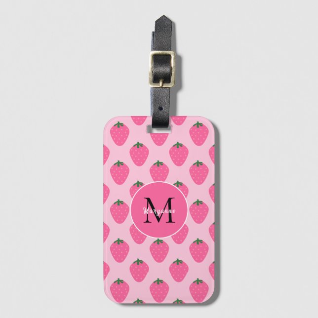 Pink Strawberries, cute customised Luggage Tag (Front Vertical)