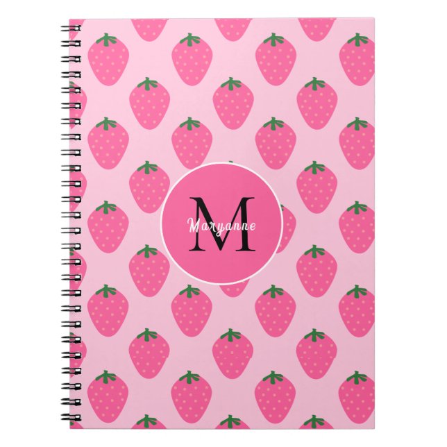 Pink Strawberries, cute customised Notebook (Front)