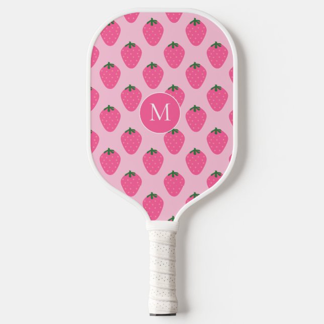 Pink Strawberries, cute customised Pickleball Paddle (Front)