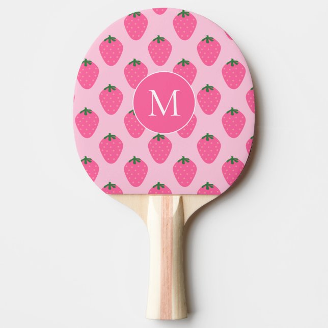 Pink Strawberries, cute customised Ping Pong Paddle (Front)