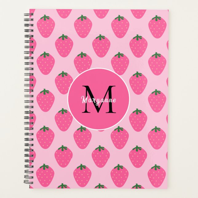 Pink Strawberries, cute customised Planner (Front)