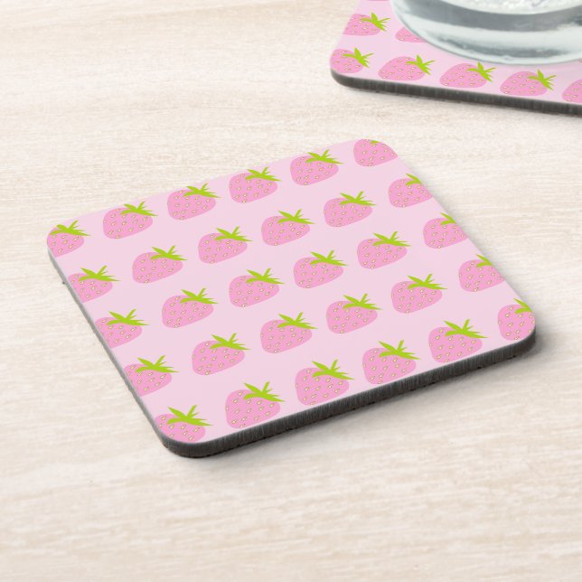 Pink Strawberries Cute Pattern Coaster (Left Side)