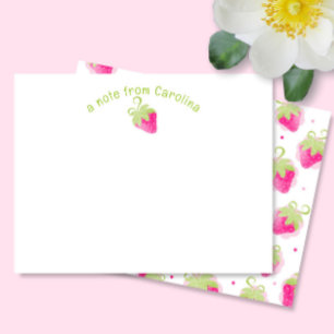 Pink Strawberries & Dots Cute Girly Note Card