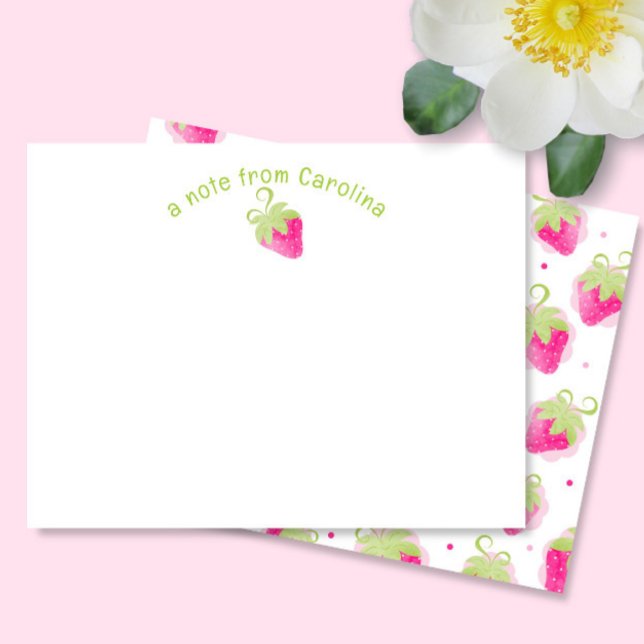 Pink Strawberries & Dots Cute Girly Note Card (Creator Uploaded)