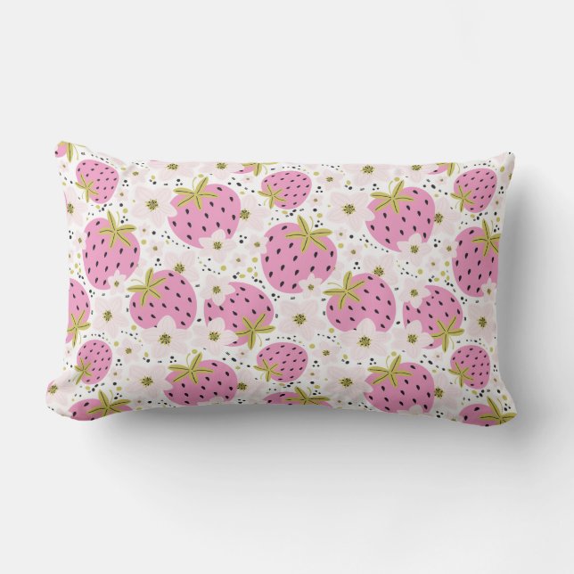 Pink Strawberries Lumbar Cushion (Front)