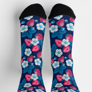 Pink strawberries on blue socks