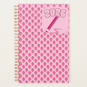 Pink Strawberries Planner, Cute Fruit Aesthetic Planner