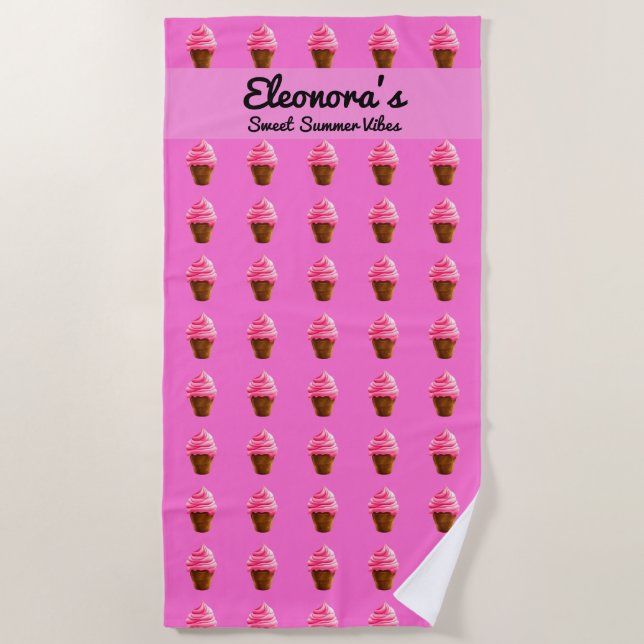 Pink Strawberry and Chocolate Ice Cream Pattern  Beach Towel (Front)
