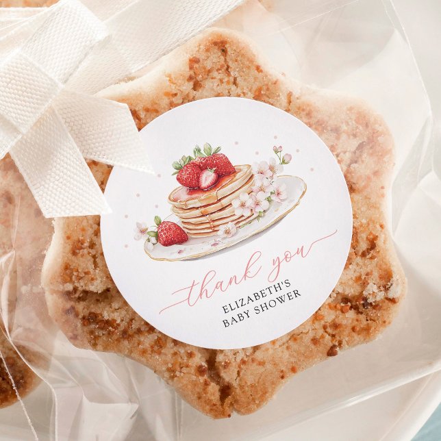 Pink Strawberry Baby Brunch Thank You Classic Round Sticker (Creator Uploaded)