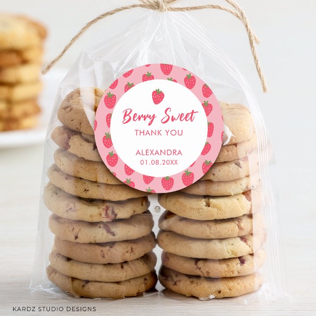  Pink Strawberry Baby Shower Favour Classic Round Sticker (Round stickers are available in 1.5 and 3 inches. Choose your size before checkout.)