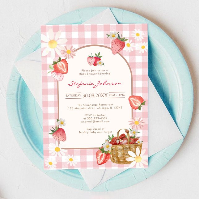 Pink Strawberry Baby Shower Invitation (Creator Uploaded)