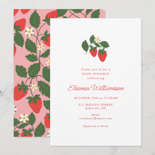 Pink Strawberry Baby Shower Sprinkle Botanical Invitation