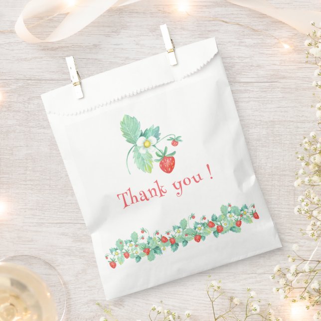 Pink Strawberry Berry First Birthday Favour Bag (Clipped)